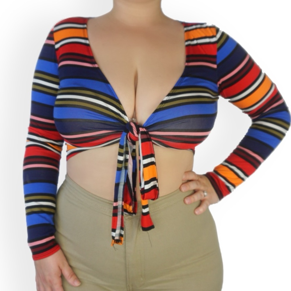 The Color Block Wrap Top Bow Tie Crop Top Sexy